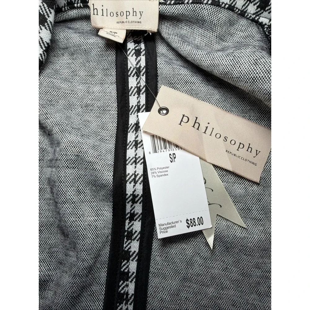 Philosophy‎ Womens Sz Small Blazer Black White Gingham Jacket Office NWT